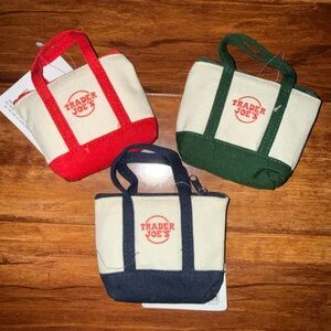 Trader Joe's Canvas Mini Tote Keychain - Red, Green, Navy